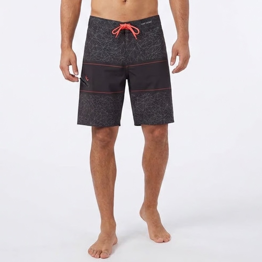 Imperial Motion Mens Geometric Board Shorts Black Neon Orange Size 32